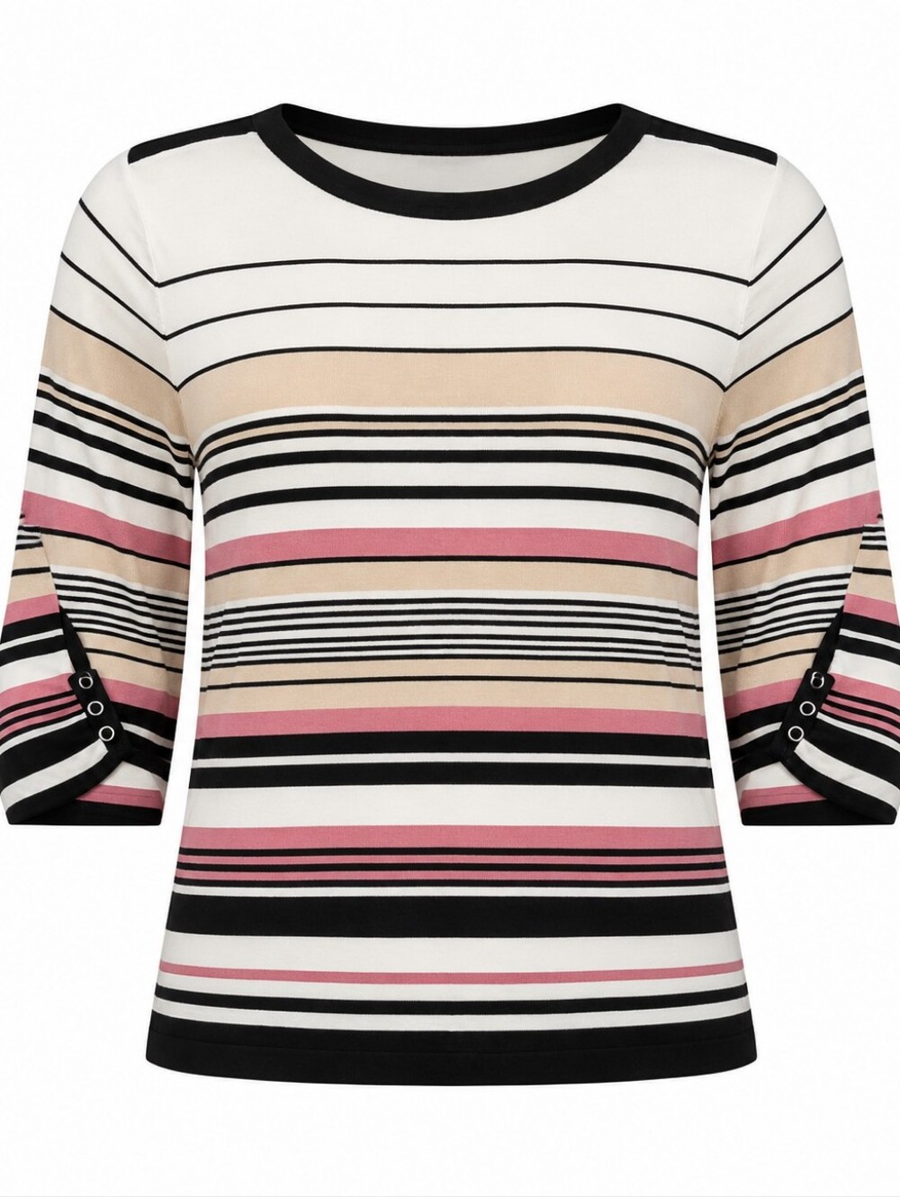 Northern Reflections Black White Striped Stretchy 3/4 Sleeve Women's Top XXL
